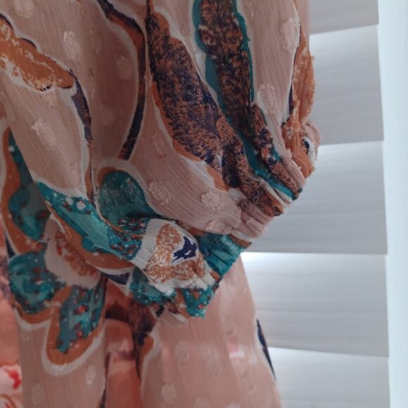 Joie Women’s Floral Sheer Blouse Top S/P – Blush Multicolor Ruffle Neck NWT - Picture 7 of 7